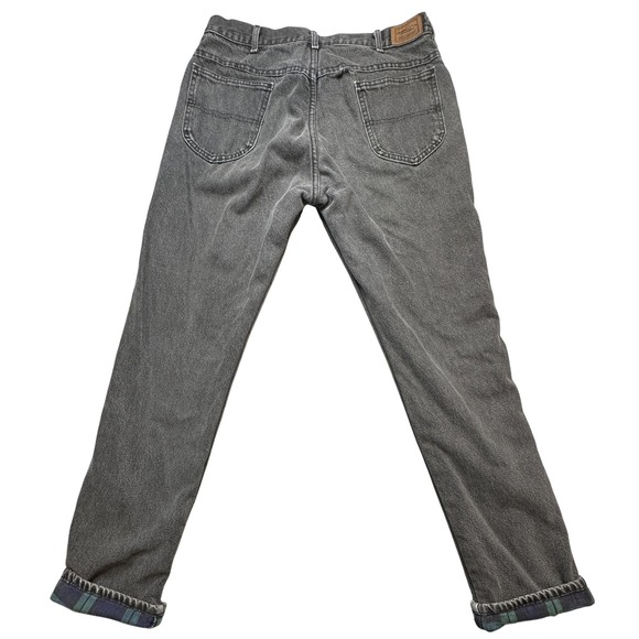 Vintage LL Bean Jeans Mens 36x34 (33x33) Gray Tartan Flannel Lined Made USA 90s - Picture 1 of 16